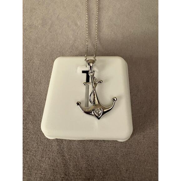 Women's .5ct Moissanite 925 Sterling Silver Anchor Necklace - Picture 7 of 7